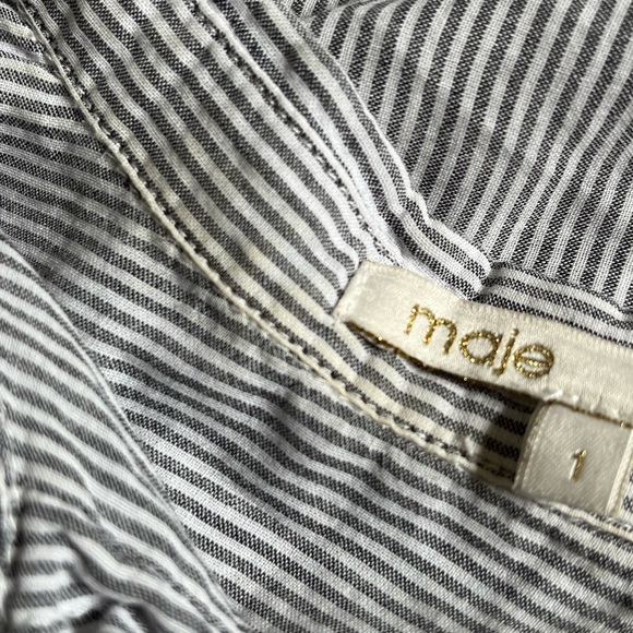 Maje Gray & White Striped 100% Cotton Button Down Long Sleeve Top Sz. 1 (S) - Picture 8 of 8
